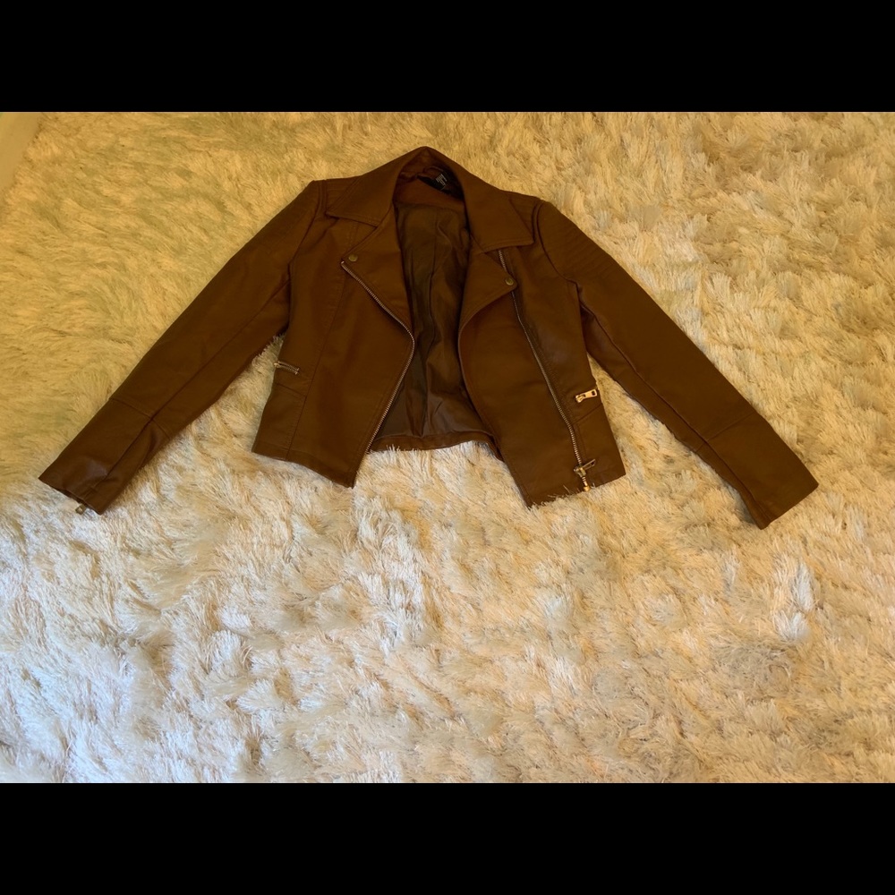 brown leather jacket